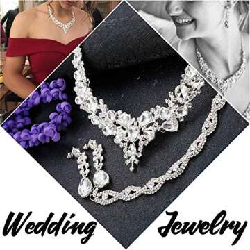 Fiasaso 3pcs Crystal Bridal Jewelry Set for Women Rhinestone Necklace Earrings Bracelet Wedding Brid...
