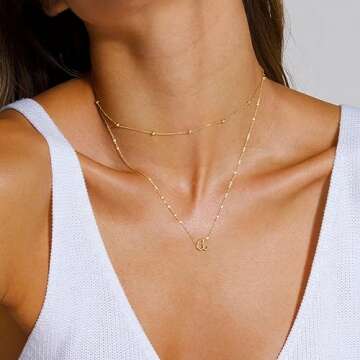Yoosteel Layered Initial Necklaces for Women, 14K Gold Plated Tiny Layering Letter G Necklace Gold J...