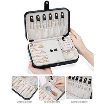 V-LAFUY Small Jewelry Box, Travel Jewelry Case Portable Jewelry Boxes for Women, 2-Layer Jewelry Tra...