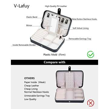 V-LAFUY Small Jewelry Box, Travel Jewelry Case Portable Jewelry Boxes for Women, 2-Layer Jewelry Travel Organizer, Gift for Women Girls, Black B