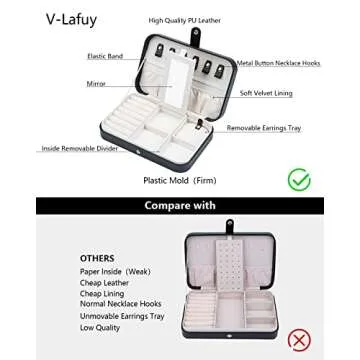 V-LAFUY Small Jewelry Box, Travel Jewelry Case Portable Jewelry Boxes for Women, 2-Layer Jewelry Travel Organizer, Gift for Women Girls, Black B