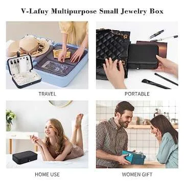 V-LAFUY Small Jewelry Box, Travel Jewelry Case Portable Jewelry Boxes for Women, 2-Layer Jewelry Travel Organizer, Gift for Women Girls, Black B