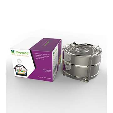 ekovana 3qt Mini Stackable Stainless Steel Pressure Cooker Steamer Insert Pans with sling handle - compatible with Instant Pot Accessories 3 quart - two interchangeable lids