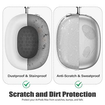 3 in 1 Set Case for AirPods Max Headphones, Clear Soft TPU Anti-Scratch Protective Case Cover, No Yellowing Transparent Accessories for Apple AirPods Max (2024 USB-C /2020 Lightning) -GlitterClear