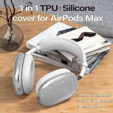 3 in 1 Set Case for AirPods Max Headphones, Clear Soft TPU Anti-Scratch Protective Case Cover, No Yellowing Transparent Accessories for Apple AirPods Max (2024 USB-C /2020 Lightning) -GlitterClear
