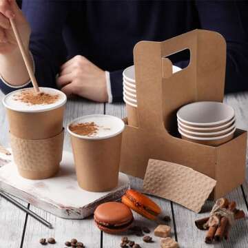 2 Cup Disposable Drink Carrier with Handle, Supkiir Kraft Paperboard Cup Holder for Hot or Cold Drin...