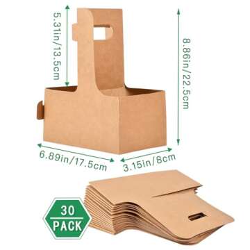 2 Cup Disposable Drink Carrier with Handle, Supkiir Kraft Paperboard Cup Holder for Hot or Cold Drinks, to Go Coffee Cup Holder for Food Delivery Service (20, Kraft)