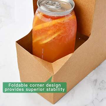 2 Cup Disposable Drink Carrier with Handle, Supkiir Kraft Paperboard Cup Holder for Hot or Cold Drinks, to Go Coffee Cup Holder for Food Delivery Service (20, Kraft)