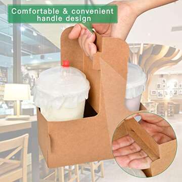 2 Cup Disposable Drink Carrier with Handle, Supkiir Kraft Paperboard Cup Holder for Hot or Cold Drinks, to Go Coffee Cup Holder for Food Delivery Service (20, Kraft)