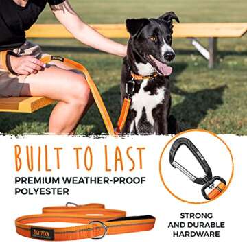Mighty Paw Standard Dog Leash | 6 Foot Dog Lead with Soft Padded Handle. Bonus D-Ring and Strong Carabiner Clip for Pullers. High Visibility Weatherproof Pet Leash with Reflective Stitching (Orange)