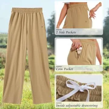 HOdo 32"/34"/36" Inseam Womens Tall Yoga Sweatpants Quick Dry Long Joggers Lounge Yoga Pants with Pockets-Light Khaki-36-2XL