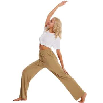 HOdo 32"/34"/36" Inseam Womens Tall Yoga Sweatpants Quick Dry Long Joggers Lounge Yoga Pants with Pockets-Light Khaki-36-2XL