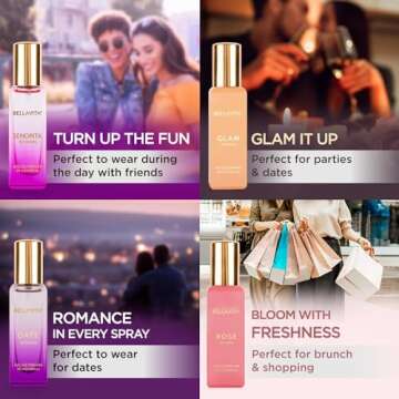 Bella Vita Eau De Parfum Set for Women (4x20 mL) with Date, Senorita, Glam, Rose | Vanilla, Floral, Sweet, Musk | Perfect for trials, gifting, or blending to craft your unique fragrance