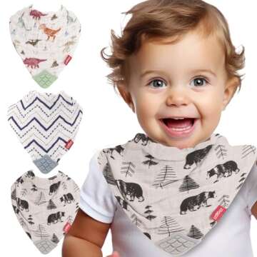 Nuby Baby Bibs - 3 Pc Muslin Bibs - Reversible 100% Natural Cotton Teething Bib - Baby Bibs For Girls And Boys, Baby Essentials