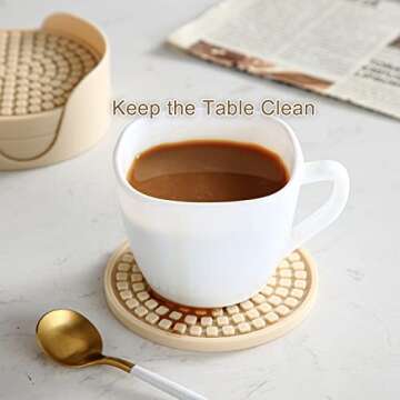 Colinda Silicone Drink Coasters with Holder, Set of 6, for Tabletop Protection and Office Desk, Cup ...