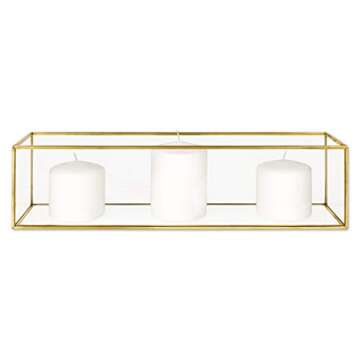 Koyal Wholesale Long Glass Candle Holder Centerpiece Box, 16 x 4 x 4 Gold Centerpiece Tray Decor, Long Table Centerpiece