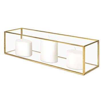 Koyal Wholesale Long Glass Candle Holder Centerpiece Box, 16 x 4 x 4 Gold Centerpiece Tray Decor, Long Table Centerpiece