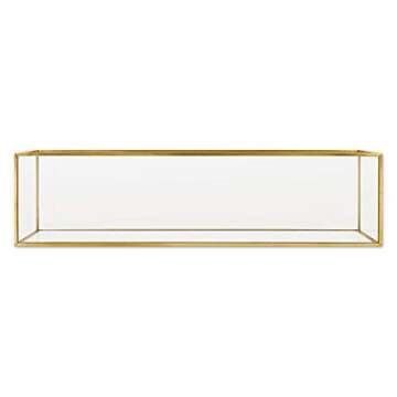 Koyal Wholesale Long Glass Candle Holder Centerpiece Box, 16 x 4 x 4 Gold Centerpiece Tray Decor, Long Table Centerpiece