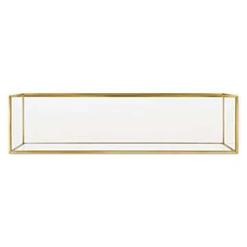 Koyal Wholesale Long Glass Candle Holder Centerpiece Box, 16 x 4 x 4 Gold Centerpiece Tray Decor, Long Table Centerpiece