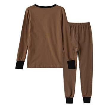 MyFav Boys Pajamas Set 100% Cotton Dinosaur Sleepwear Solid Colors Little Big Boys 2 Piece Pajama Set, Brown, 5Y