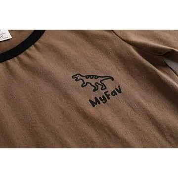 MyFav Boys Pajamas Set 100% Cotton Dinosaur Sleepwear Solid Colors Little Big Boys 2 Piece Pajama Set, Brown, 5Y