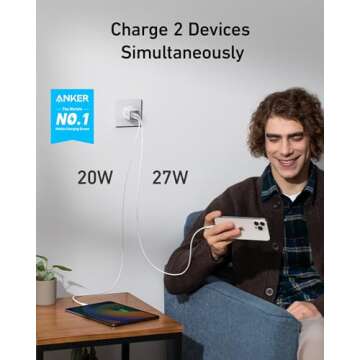 Anker Nano Charger, 47W USB C Charger, 2 Port Compact Foldable GaN Charger for iPhone 16/15 and More...