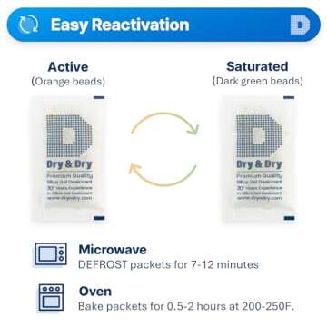 Dry & Dry 10 Gram [20 Packets] Premium Orange Indicating Silica Gel Packets Desiccants - Food Safe Silica Packets Silica Gel Silica Gel Packets