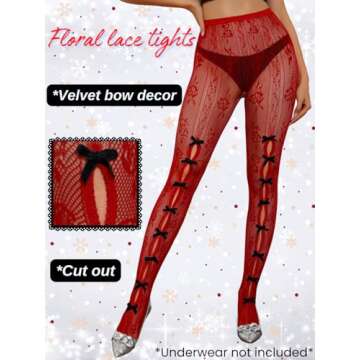 ShawGobow Bow Tights - Sheer Floral Lace Sexy Stockings with Adorable Bows