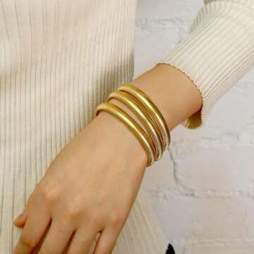 A Golden Cloud Gold Bangle Bracelets For Women Non Tarnish 14k Gold Plated Stackable Chunky Gold Bra...