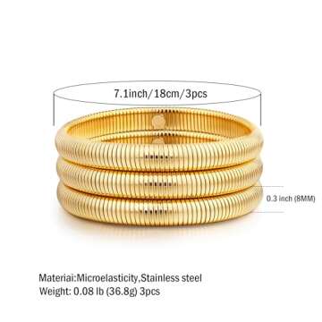 A Golden Cloud Gold Bangle Bracelets For Women Non Tarnish 14k Gold Plated Stackable Chunky Gold Bracelet Set Stretch Trendy Elastic Snake Chain Bracelet (gold)