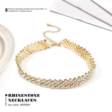 JEAIRTS Rhinestone Choker Necklace - Sparkly Crystal Neck Chain for Women