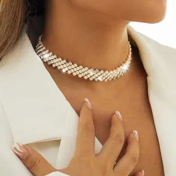 JEAIRTS Sparkly Rhinestone Choker Necklace for Women