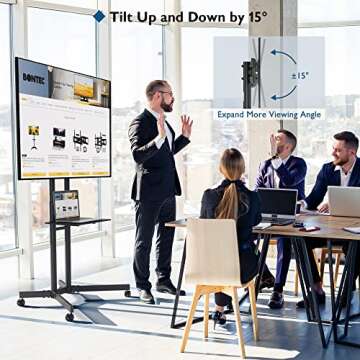 BONTEC Mobile Adjustable TV Cart for 32-85” TVs with Locking Wheels and Laptop Shelf