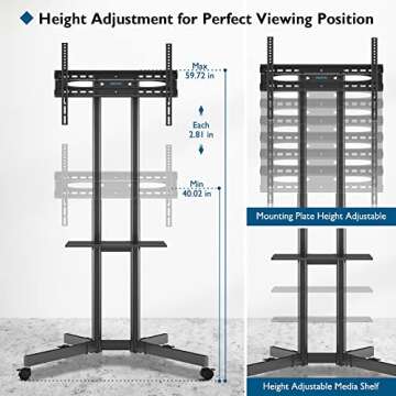 BONTEC Mobile TV Cart - Adjustable and Universal for 32-85 TVs