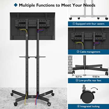 BONTEC Mobile TV Cart - Adjustable and Universal for 32-85 TVs