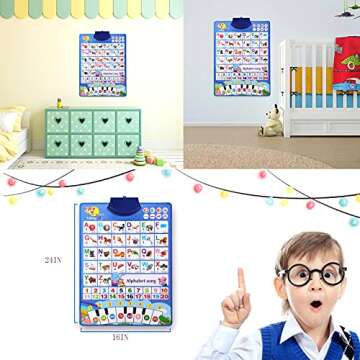 Bilingual Electronic Interactive Alphabet Wall Chart, Talking ABC & 123s & Eng & Spanish & Songs & Piano Poster, Educational Montessori Toy for Toddler, Preschool Learning Toys for Boys & Girls