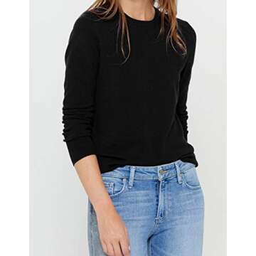 State Cashmere Women’s Essential Crewneck Sweater - 100% Pure Cashmere Long Sleeve Pullover (Black...