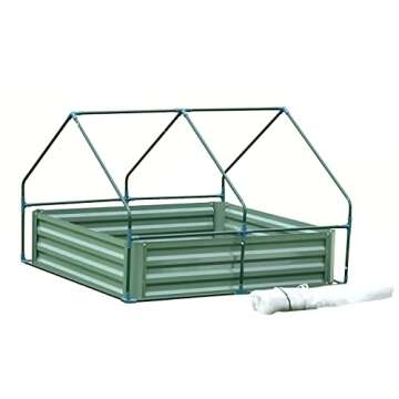 Aoodor 4ft x 4ft x 1ft Raised Garden Metal Bed Mini Greenhouse Kit with 2 Roll-up Zipper Doors for Vegetables, Herbs, and Flowers