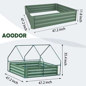 Aoodor 4ft x 4ft x 1ft Raised Garden Metal Bed Mini Greenhouse Kit with 2 Roll-up Zipper Doors for Vegetables, Herbs, and Flowers