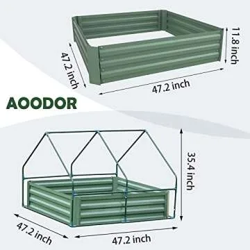 Aoodor 4ft x 4ft x 1ft Raised Garden Metal Bed Mini Greenhouse Kit with 2 Roll-up Zipper Doors for Vegetables, Herbs, and Flowers