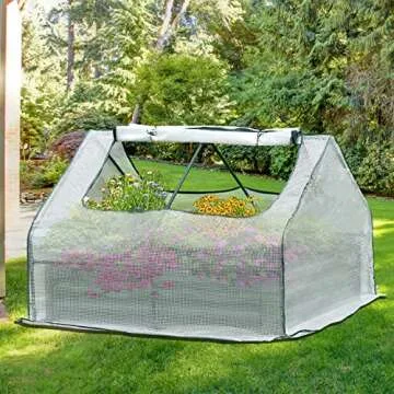 Aoodor 4ft x 4ft x 1ft Raised Garden Metal Bed Mini Greenhouse Kit with 2 Roll-up Zipper Doors for Vegetables, Herbs, and Flowers