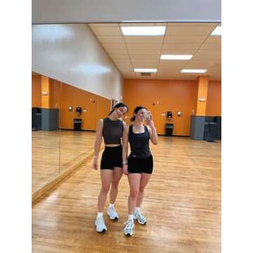 AUROLA Essentials Seamless Sleeveless Raceback Top,Women Subtle Marl Workout Square Neck Fitted Tank,Dark Grey,M