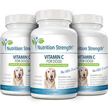 Nutrition Strength Vitamin C for Dogs to Support Cardiovascular Health, Help Strengthen The Immune System, Boost Free Radical Defenses and Sustain Collagen Synthesis, 120 Chewable Tablets