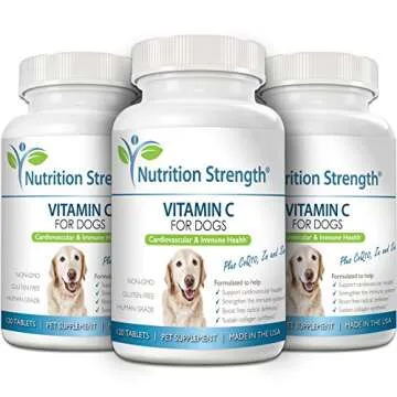 Nutrition Strength Vitamin C for Dogs to Support Cardiovascular Health, Help Strengthen The Immune System, Boost Free Radical Defenses and Sustain Collagen Synthesis, 120 Chewable Tablets