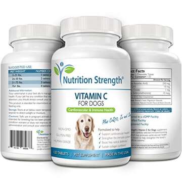 Nutrition Strength Vitamin C for Dogs to Support Cardiovascular Health, Help Strengthen The Immune System, Boost Free Radical Defenses and Sustain Collagen Synthesis, 120 Chewable Tablets
