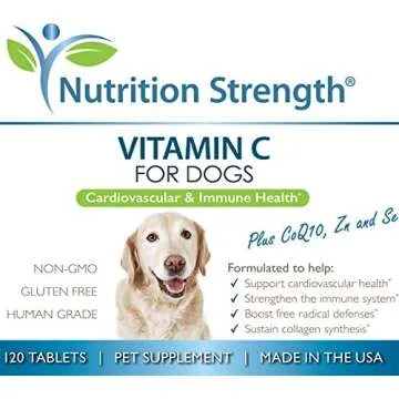 Nutrition Strength Vitamin C for Dogs to Support Cardiovascular Health, Help Strengthen The Immune System, Boost Free Radical Defenses and Sustain Collagen Synthesis, 120 Chewable Tablets