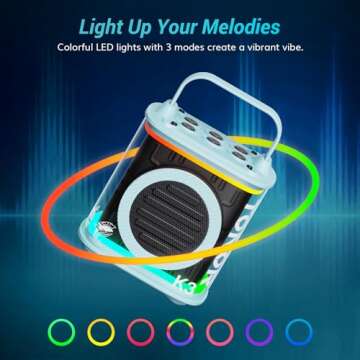 TONOR Mini Karaoke Machine with 2 Wireless Microphones, Portable Bluetooth Speaker for Kids Adults with Microfono Mics and Colorful LED Lights, Children Girls Boys Birthday Gift Home Party Light Blue