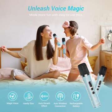 TONOR Mini Karaoke Machine with 2 Wireless Microphones, Portable Bluetooth Speaker for Kids Adults with Microfono Mics and Colorful LED Lights, Children Girls Boys Birthday Gift Home Party Light Blue