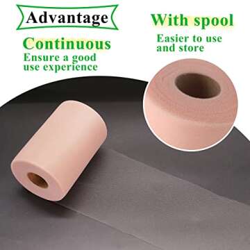Blush Tulle Fabric Rolls 6 Inch by 100 Yards (300 feet) Fabric Spool Tulle Ribbon for DIY Blush Tutu...