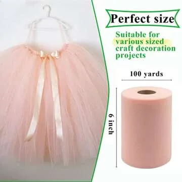 Blush Tulle Fabric Rolls 6 Inch by 100 Yards (300 feet) Fabric Spool Tulle Ribbon for DIY Blush Tutu Bow Baby Shower Birthday Party Wedding Decorations Christmas Craft Supplies